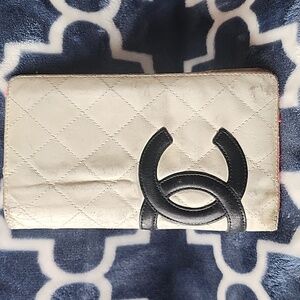 Chanel White Black Hot Pink Cambon Long Bifold Wallet